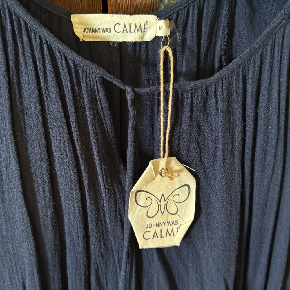 Johnny Was Navy Cotton Maxi Dress Medium EUC - Picture 3 of 14